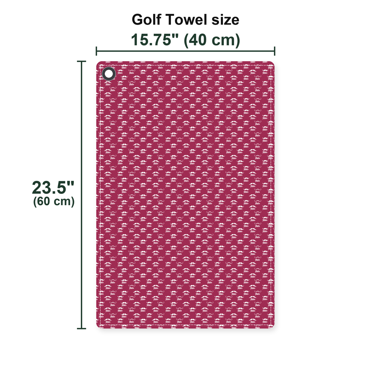 Mustache Rides Performance Golf Towel - Size Chart