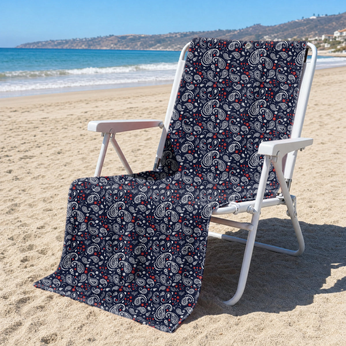 Navy Paisley Full-Size Towel & Car Seat Cover - On a Beach Chair