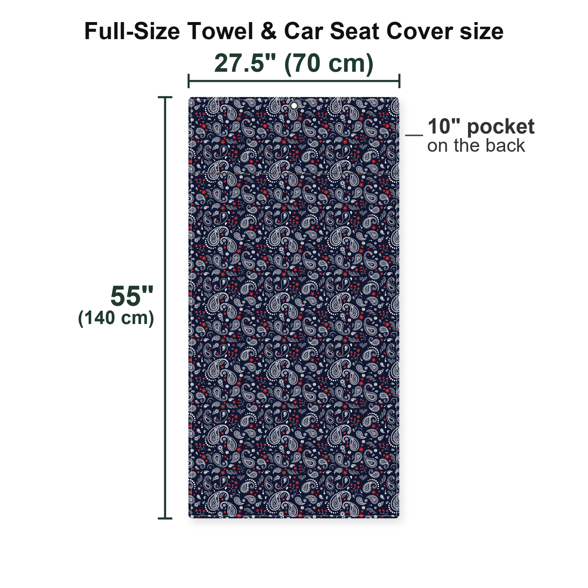 Navy Paisley Full-Size Towel & Car Seat Cover - Size Chart