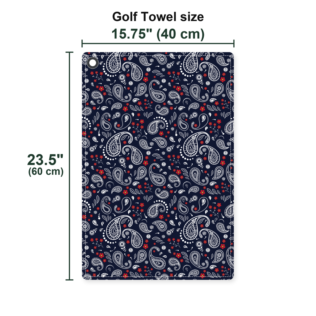 Navy Paisley Golf Towel - Size Chart