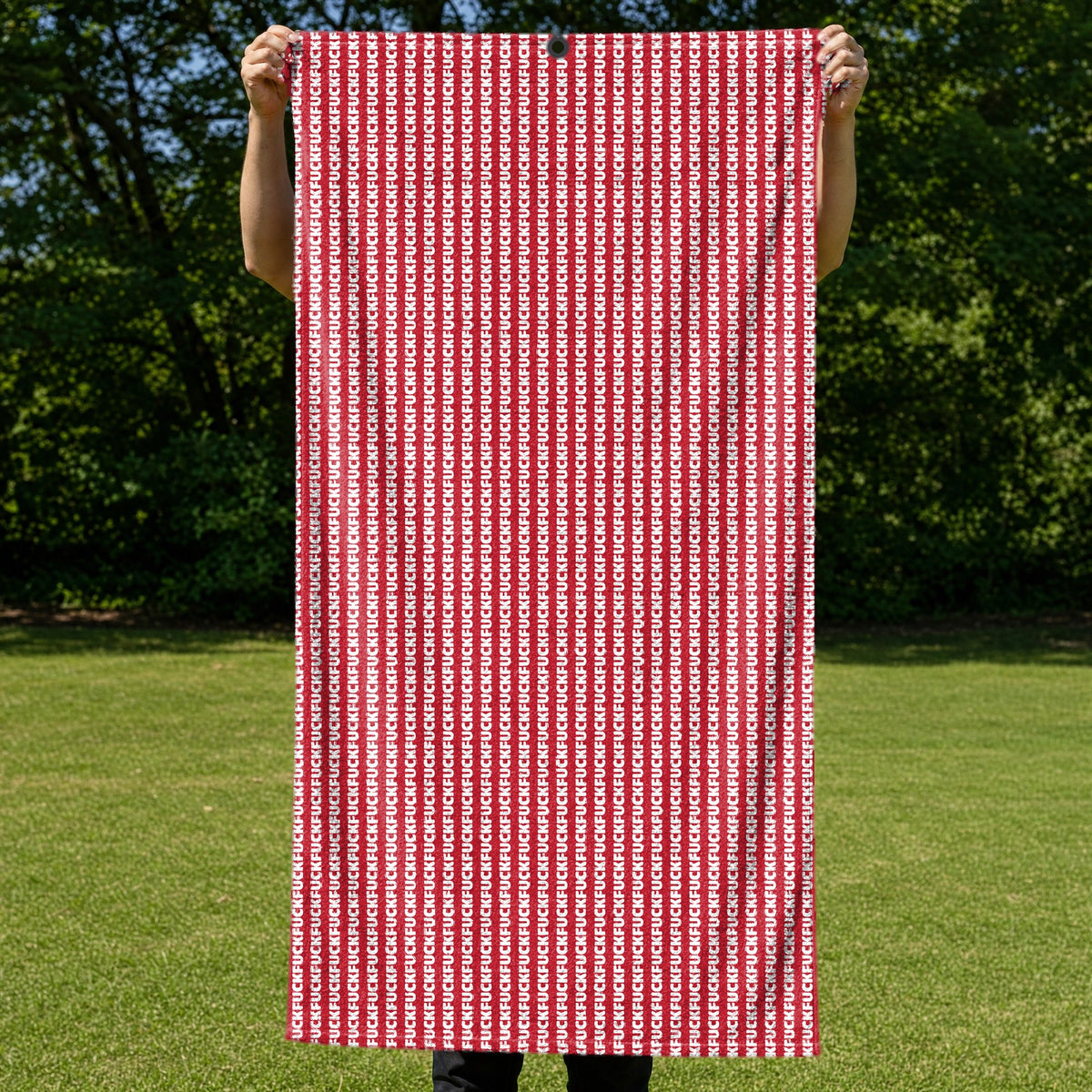 No F*cks Given Striped Full-Size Towel & Car Seat Cover - Held Open