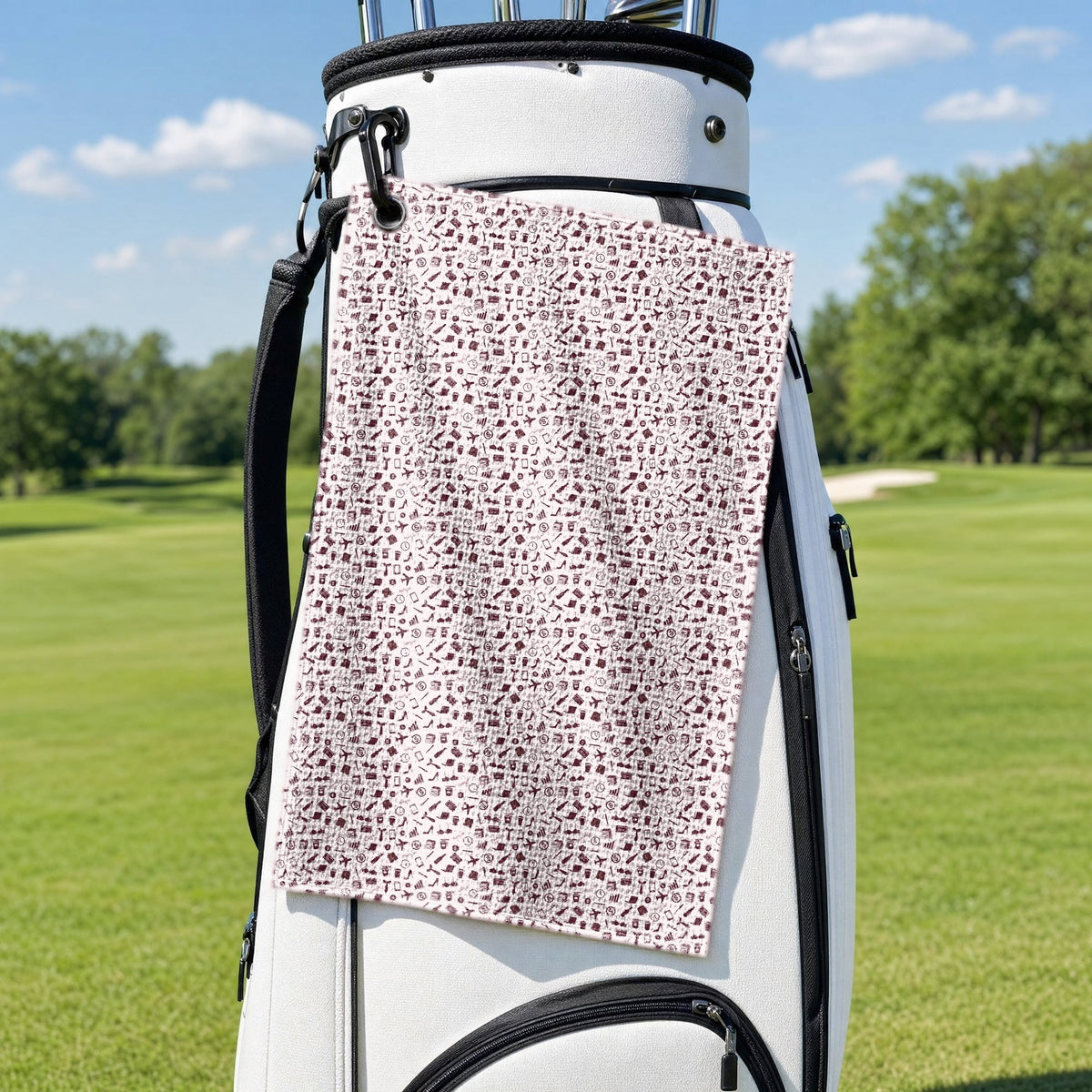 Outta Office Golf Towel - Hanging on a Golf Bag