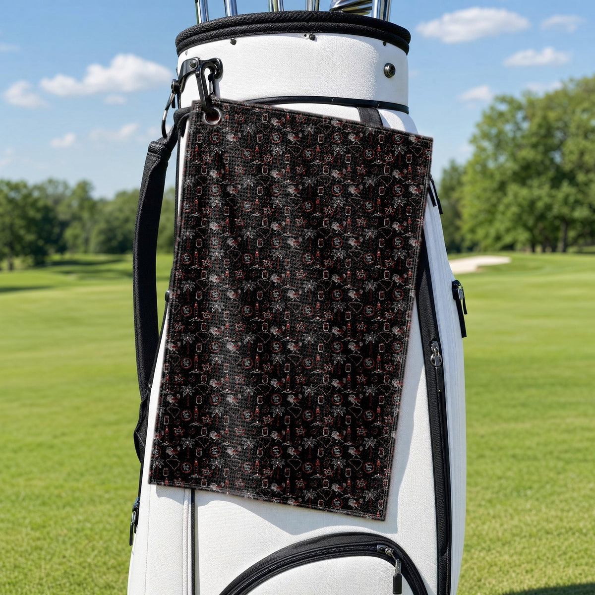 Palmetto Nights Golf Towel - Hanging on a Golf Bag