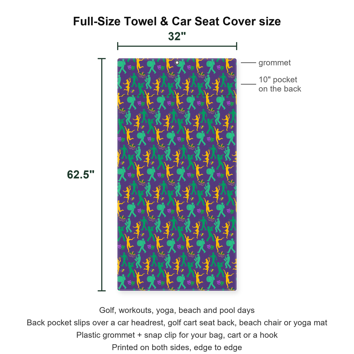 Parade Night Full-Size Towel & Car Seat Cover - Size Chart