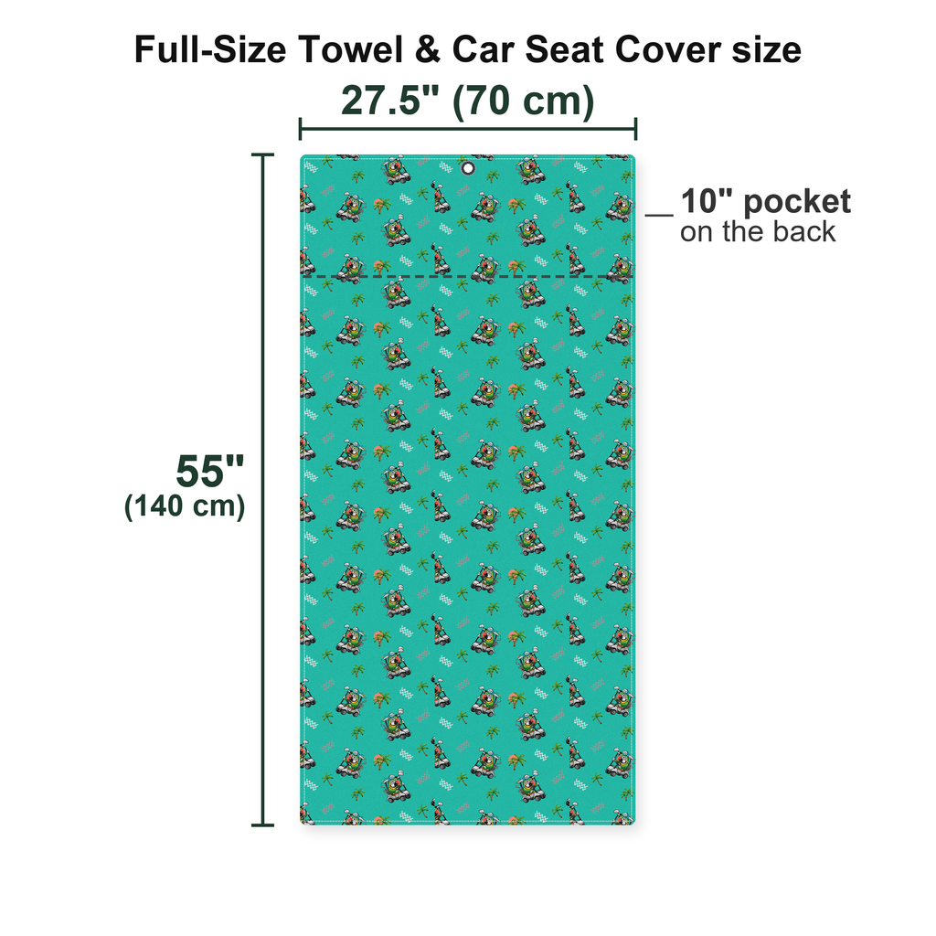 Parrot Drives Golf Cart Full-Size Towel & Car Seat Cover - Size Chart