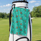 Parrot Drives Golf Cart Golf Towel - Hanging on a Golf Bag