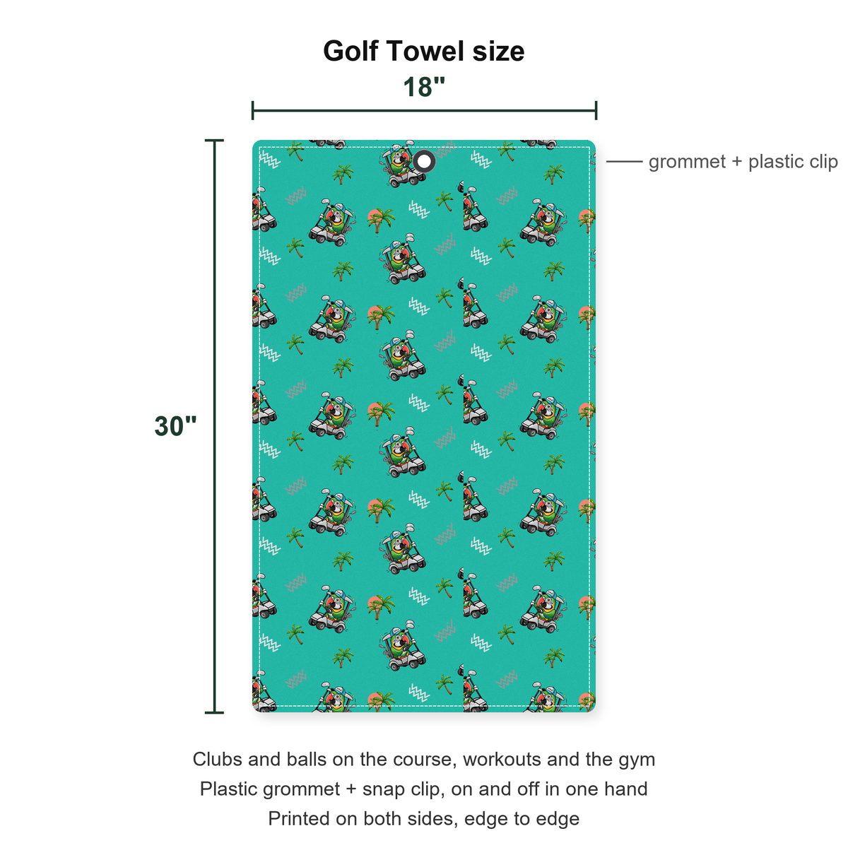Parrot Drives Golf Cart Golf Towel - Size Chart