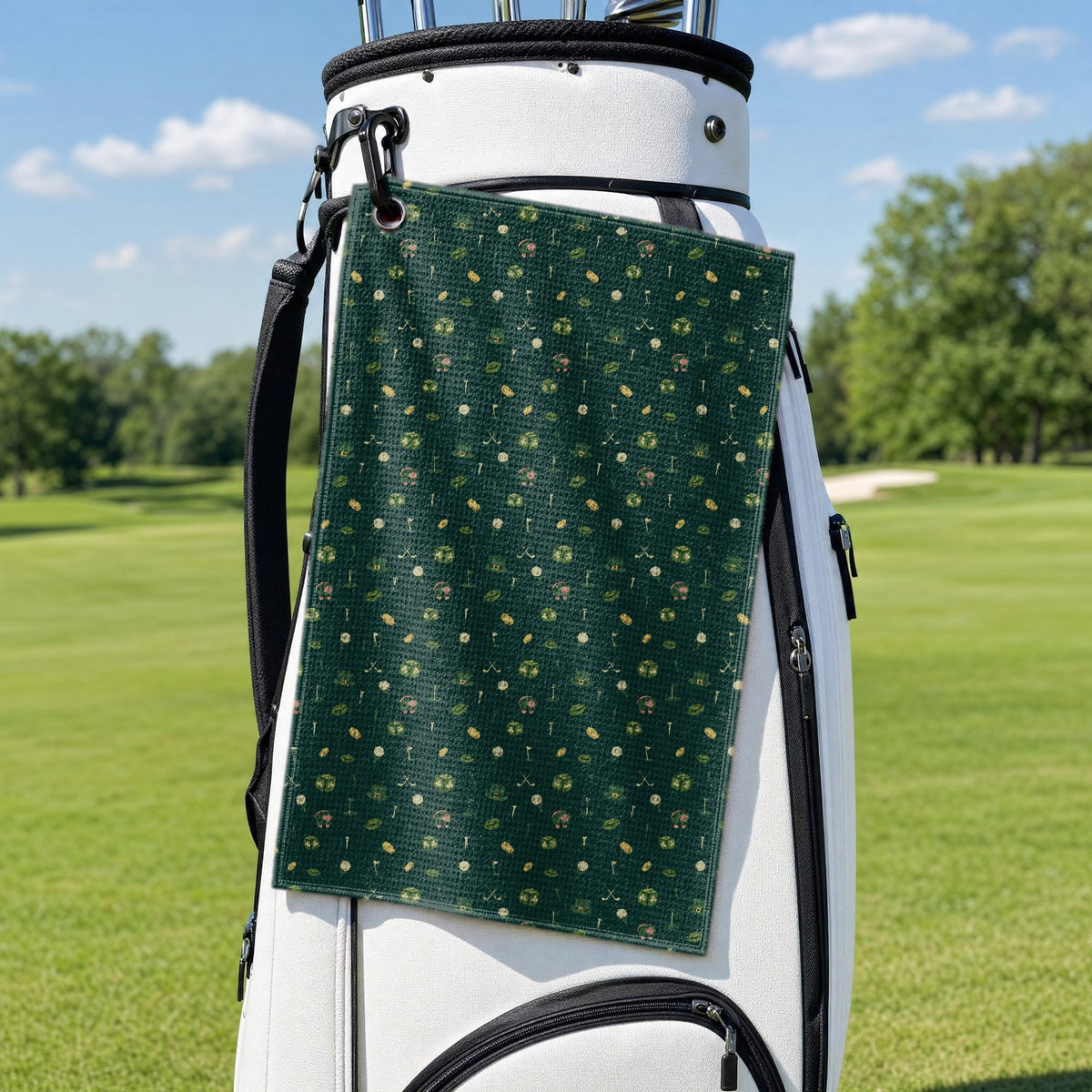 Patrick Starfish Golf Towel - Hanging on a Golf Bag