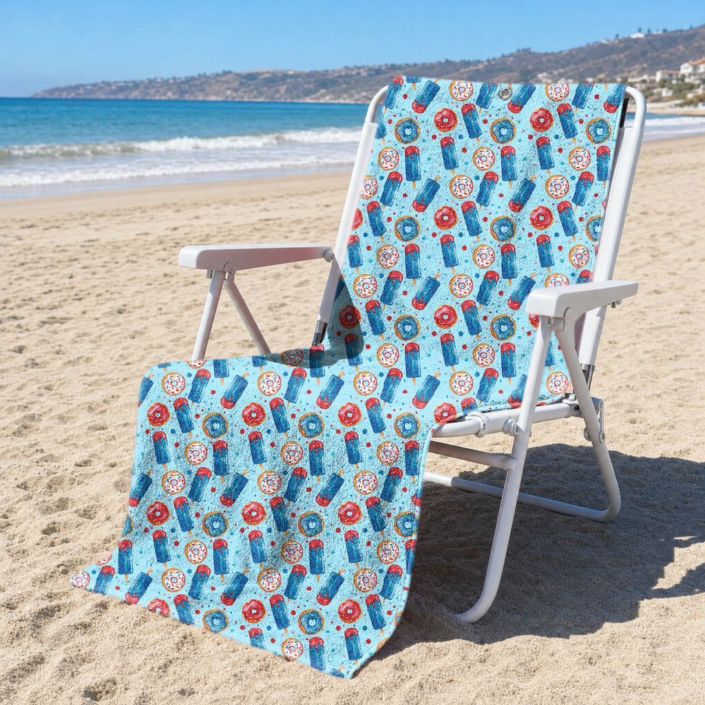 Patriotic Rocket Ice-Pop Full-Size Towel & Car Seat Cover - On a Beach Chair