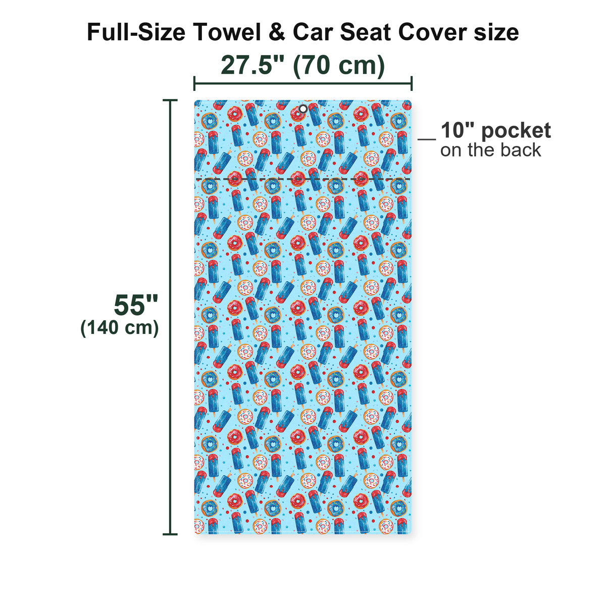 Patriotic Rocket Ice-Pop Full-Size Towel & Car Seat Cover - Size Chart