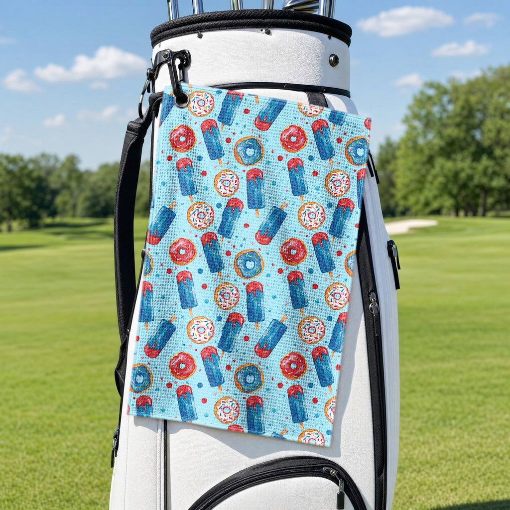 Patriotic Rocket Ice-Pop Golf Towel - Hanging on a Golf Bag