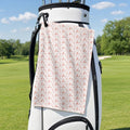 Peach & Par Golf Towel - Hanging on a Golf Bag