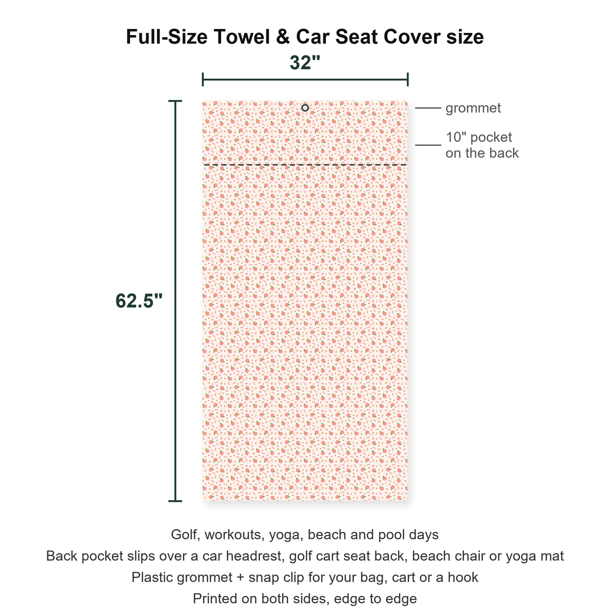 Peach State Full-Size Towel & Car Seat Cover - Size Chart