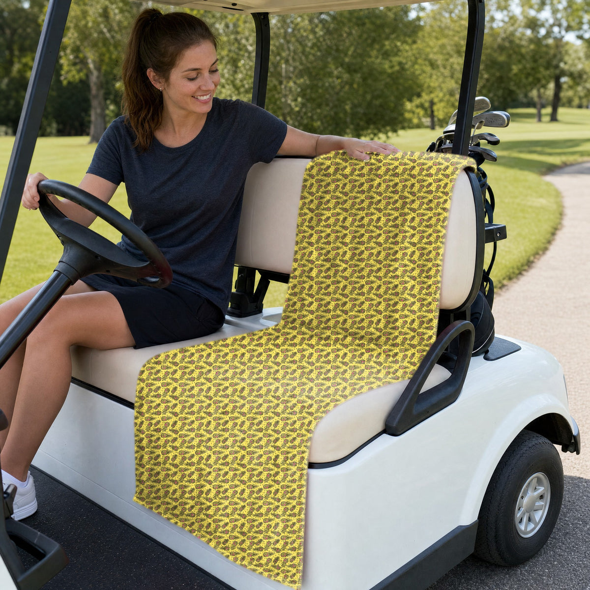 Pineapple Slut Full-Size Towel & Car Seat Cover - On a Golf Cart Seat