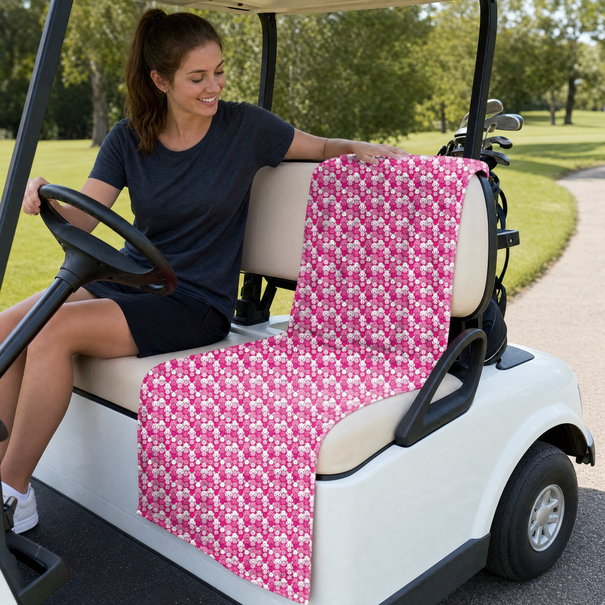 Pink Ribbon Full-Size Towel & Car Seat Cover - On a Golf Cart Seat