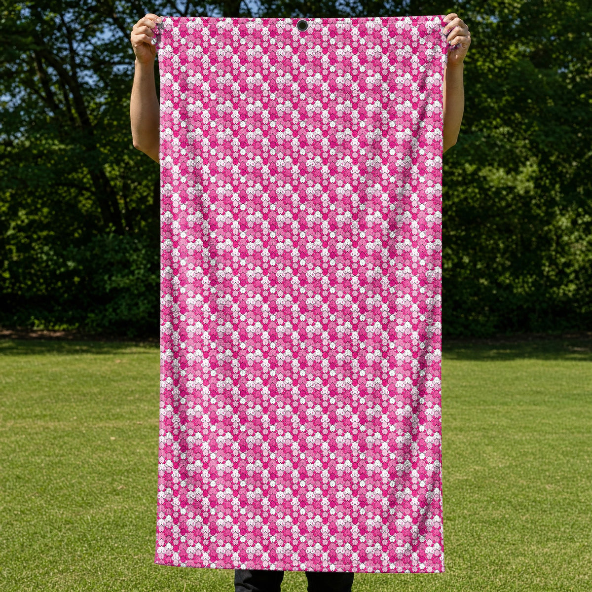 Pink Ribbon Full-Size Towel & Car Seat Cover - Held Open