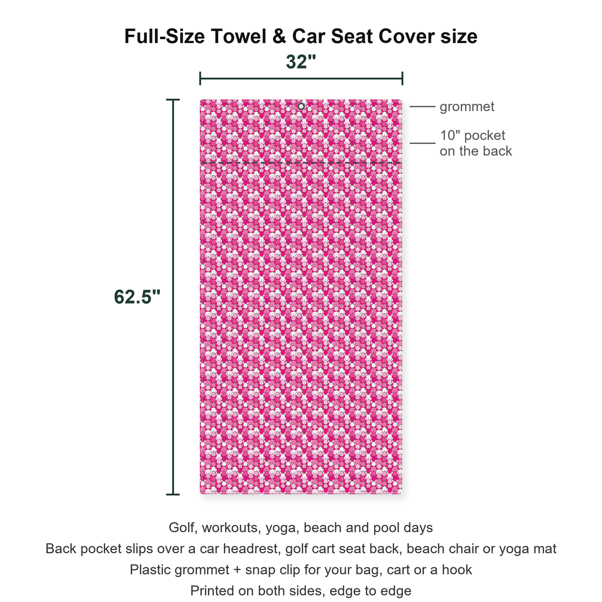Pink Ribbon Full-Size Towel & Car Seat Cover - Size Chart