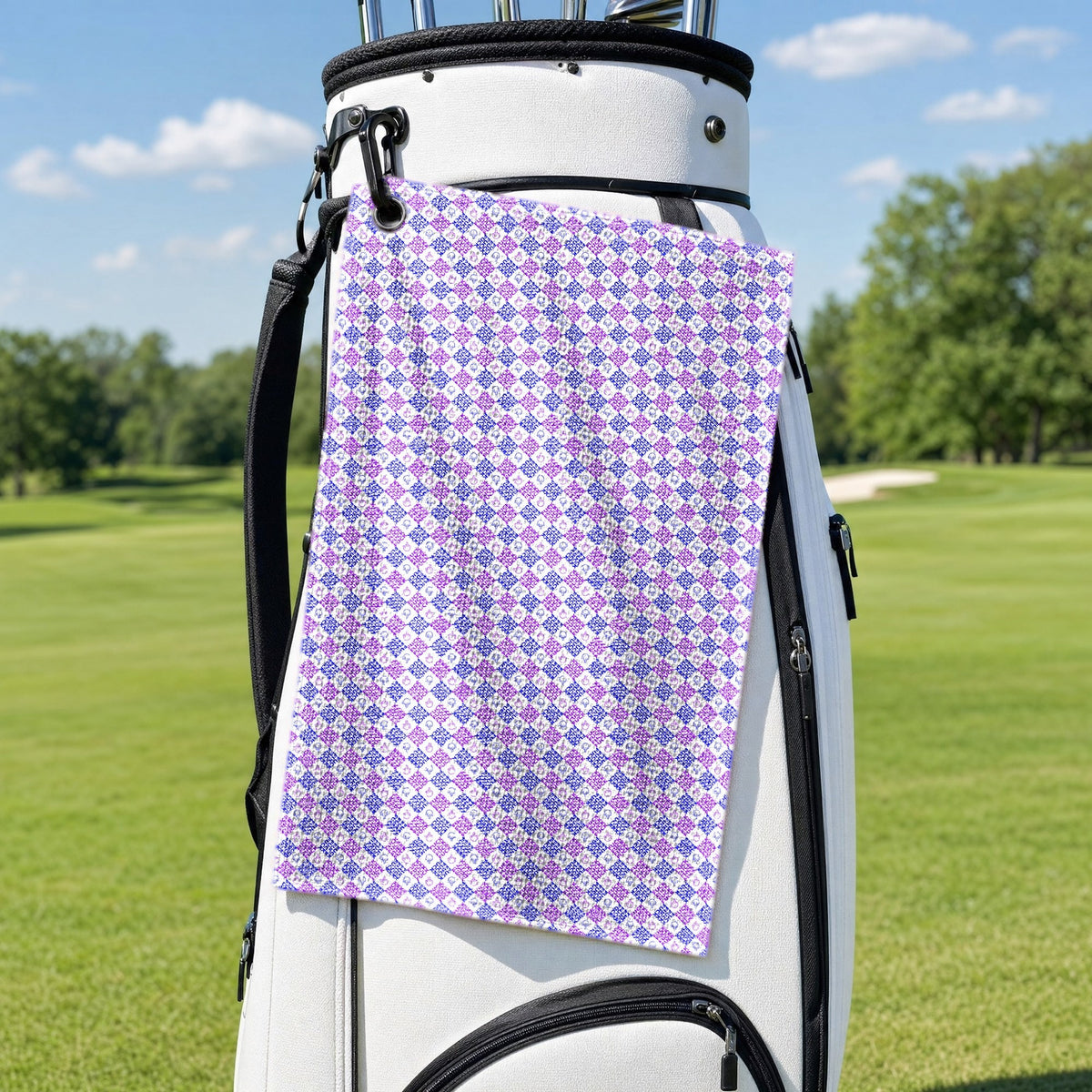 Polite Flip-Off Golf Towel - Hanging on a Golf Bag