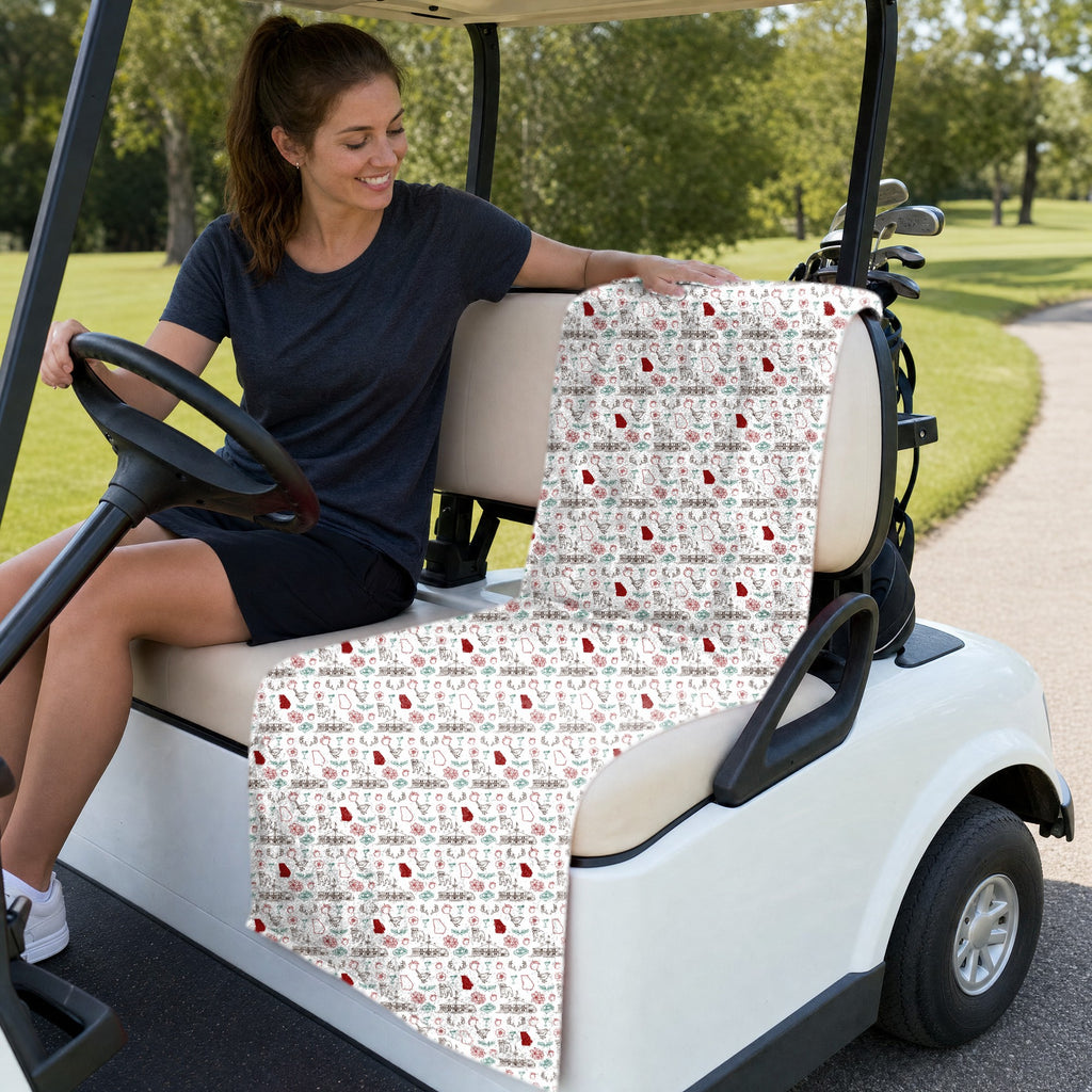 Red Clay Full-Size Towel & Car Seat Cover - On a Golf Cart Seat