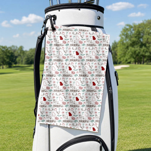 Red Clay Golf Towel - Hanging on a Golf Bag