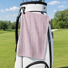 Red Comeback Golf Towel - Hanging on a Golf Bag