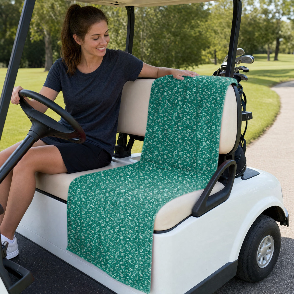 Risky Texts Full-Size Towel & Car Seat Cover - On a Golf Cart Seat