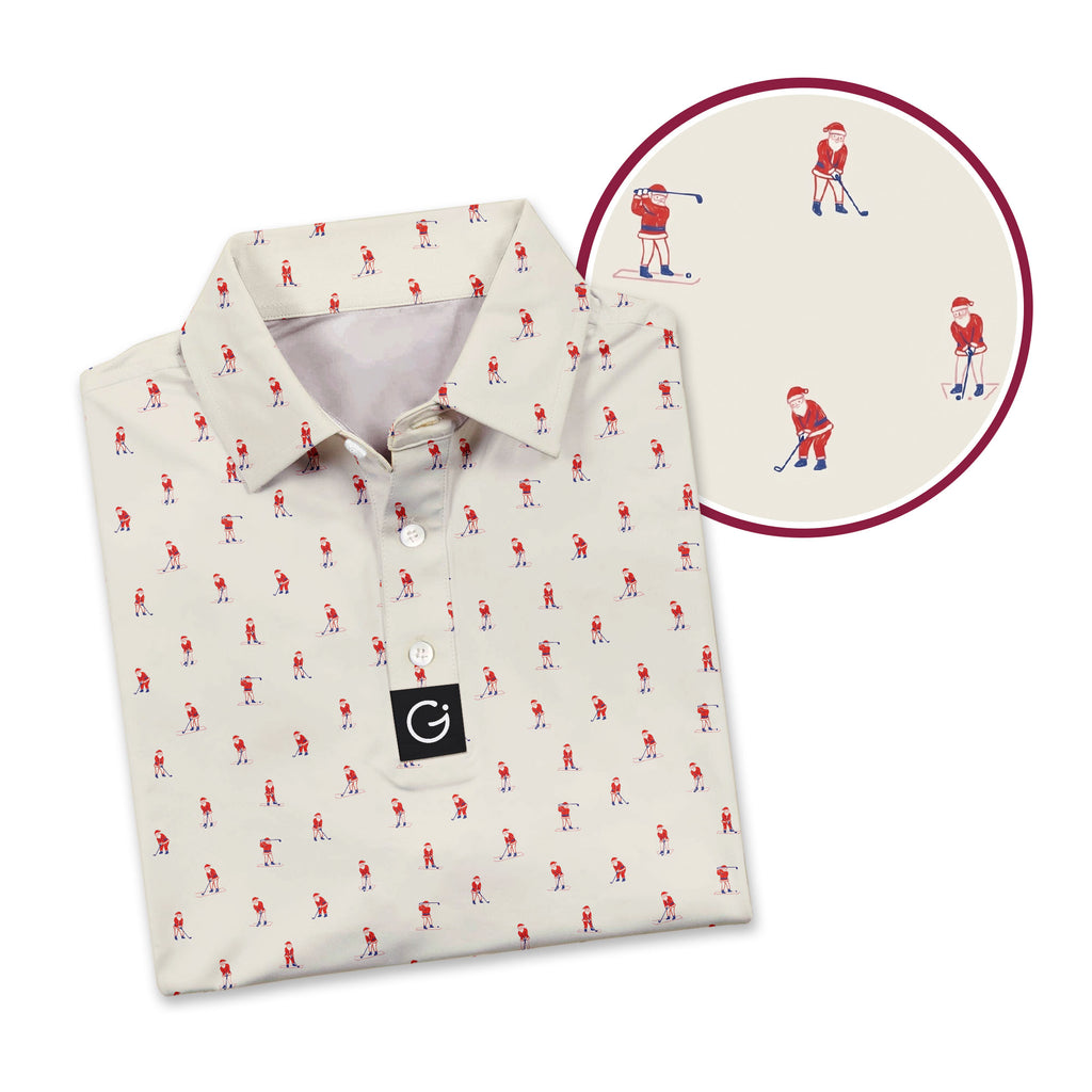 Santa’s Back Nine Polo Shirt For Men - Detail Close-up