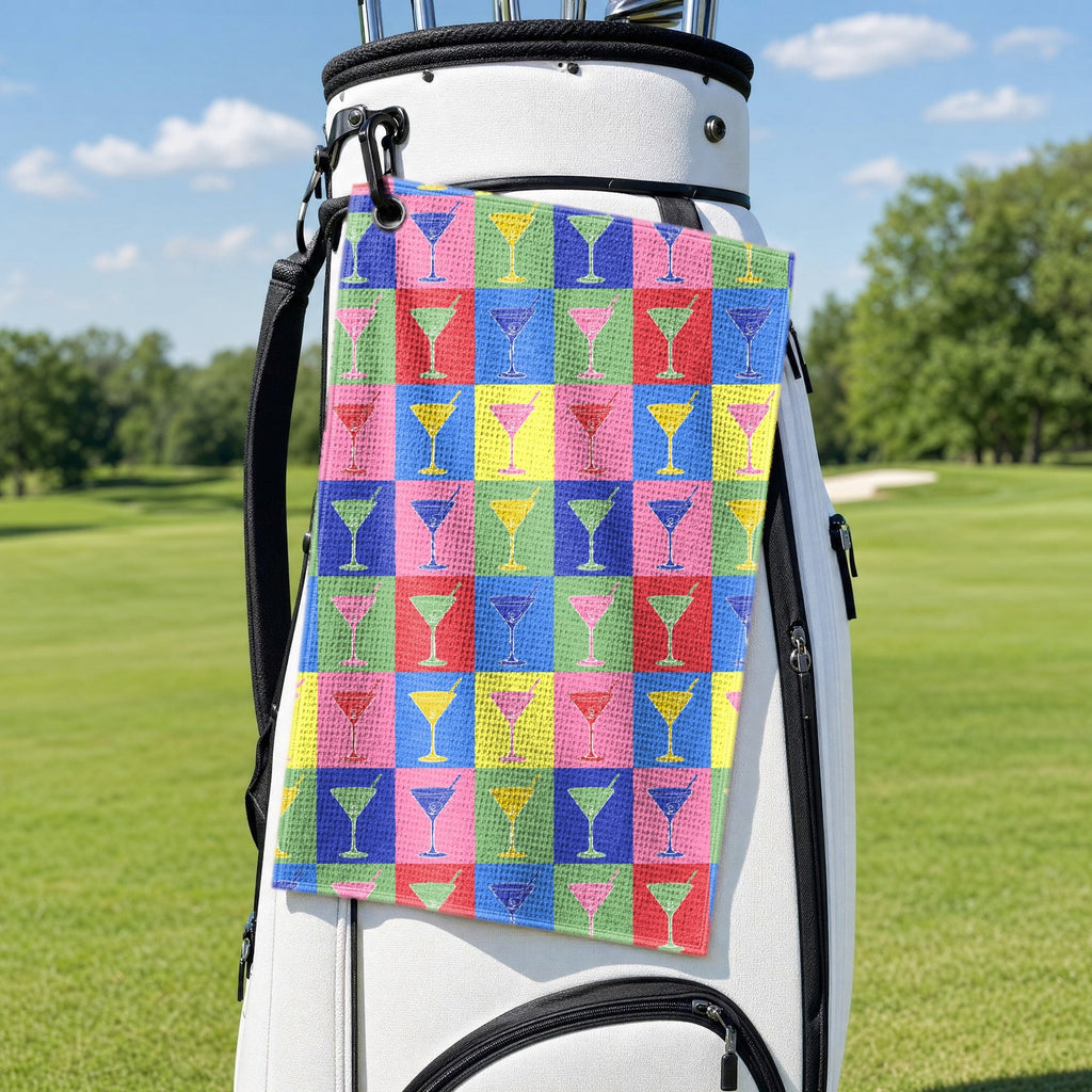 Shaken, Not Stirred Martini Golf Towel - Hanging on a Golf Bag
