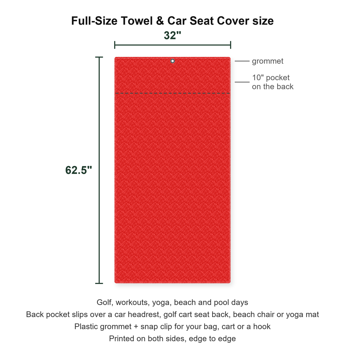 Sixty Nine Full-Size Towel & Car Seat Cover - Size Chart