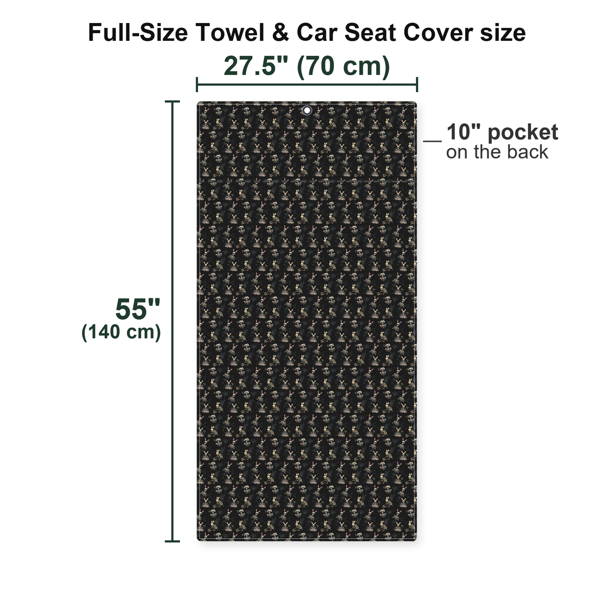 Skeleton Bunny Full-Size Towel & Car Seat Cover - Size Chart
