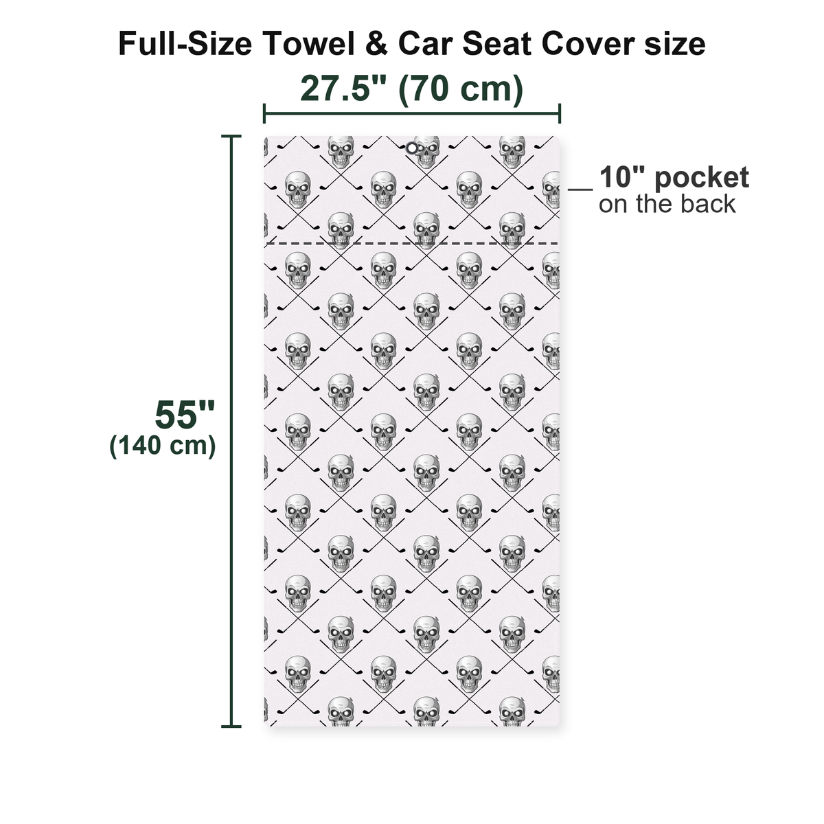 Skull Golf Full-Size Towel & Car Seat Cover - Size Chart