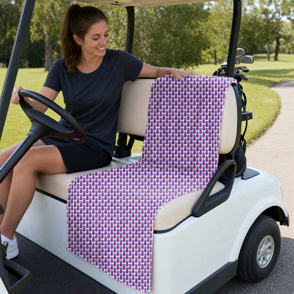 Slutty Pineapple Full-Size Towel & Car Seat Cover - On a Golf Cart Seat
