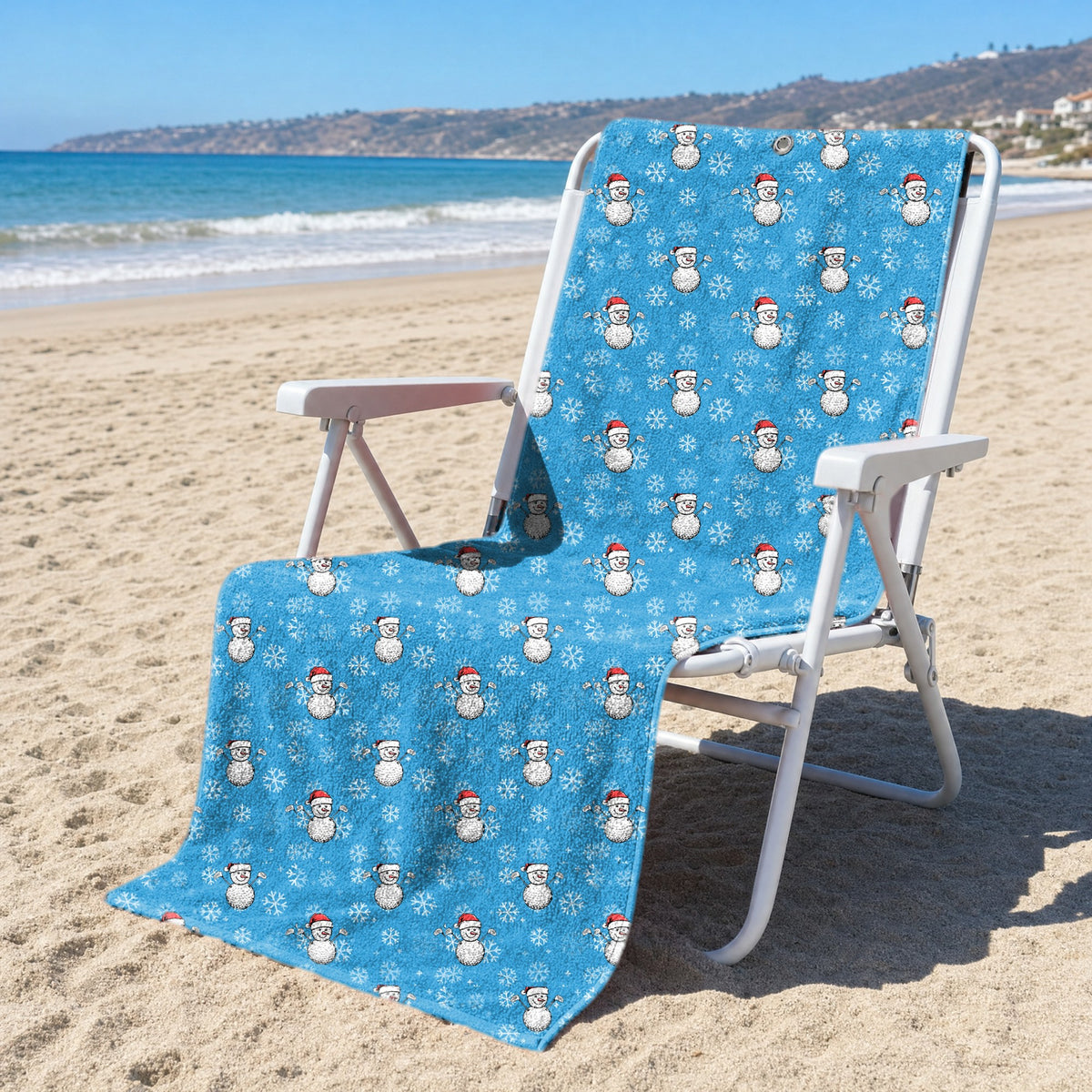 Snowman Golf Full-Size Towel & Car Seat Cover - On a Beach Chair