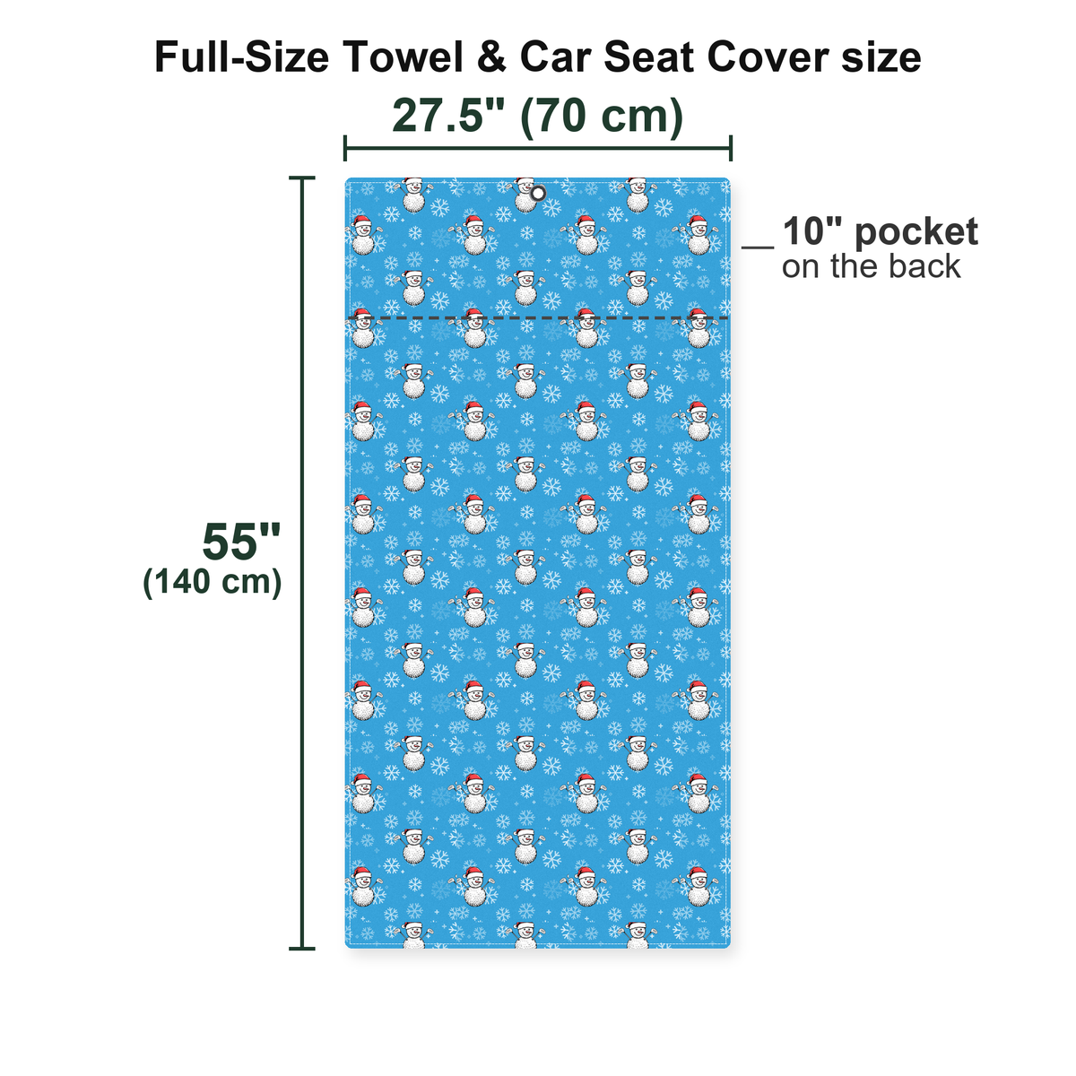Snowman Golf Full-Size Towel & Car Seat Cover - Size Chart