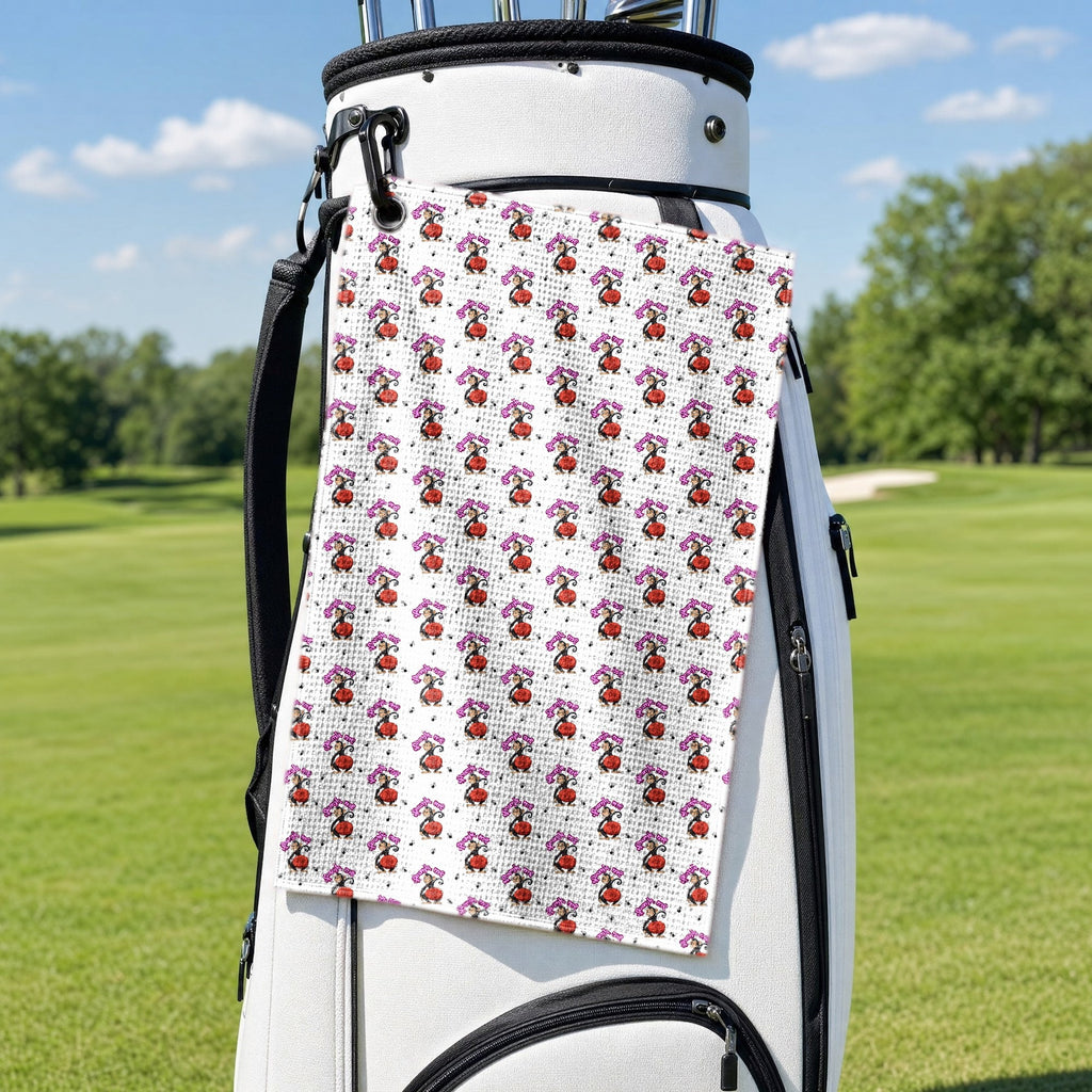 Spank The Monkey Golf Towel - Hanging on a Golf Bag