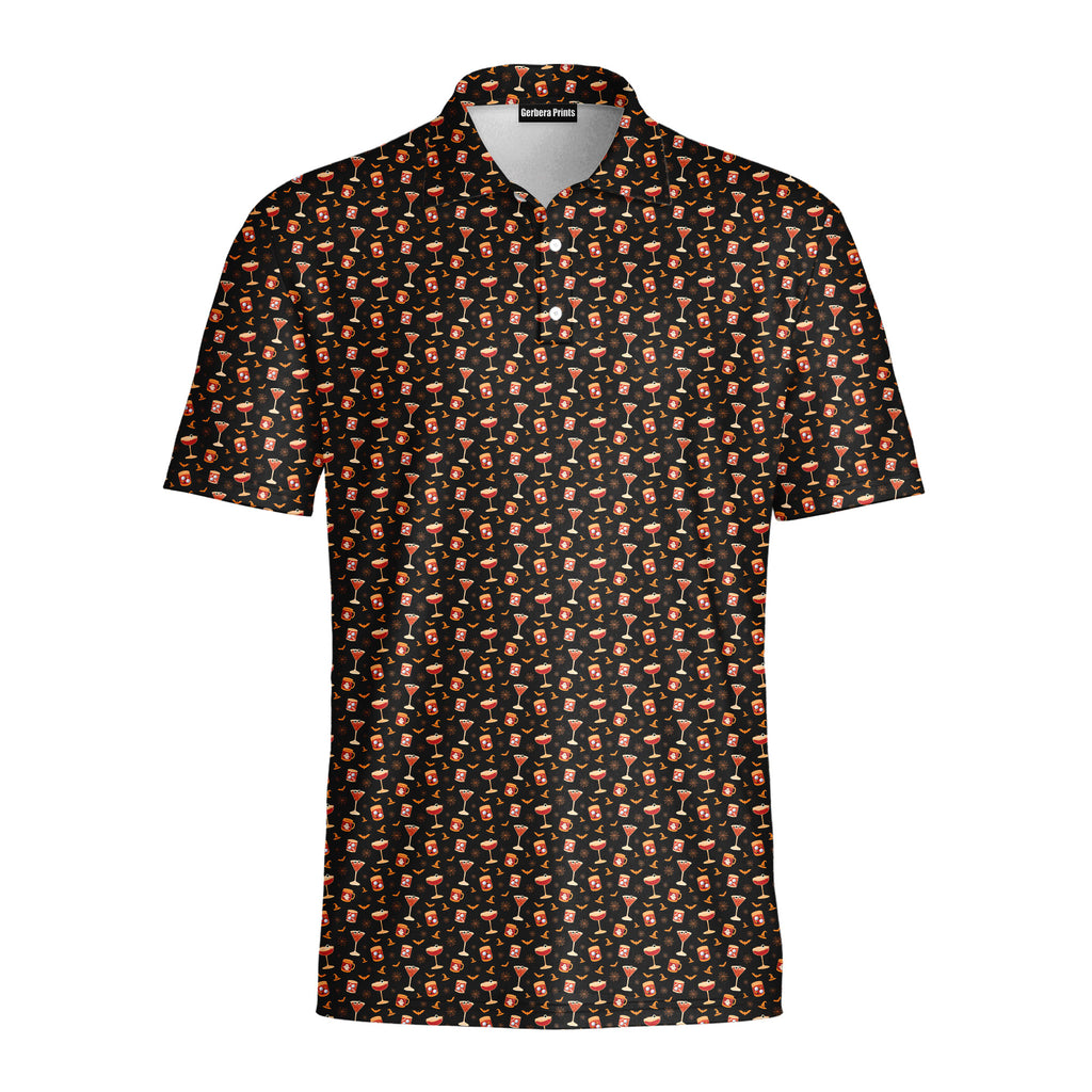 Spooky Sips Polo Shirt For Men - BLACK-FRONT