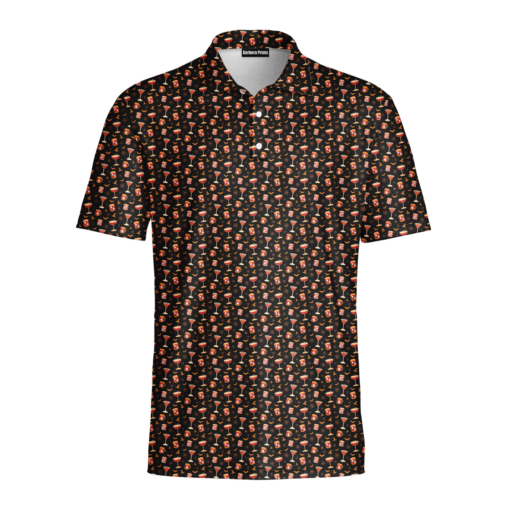 Spooky Sips Polo Shirt For Men - BLACK-FRONT