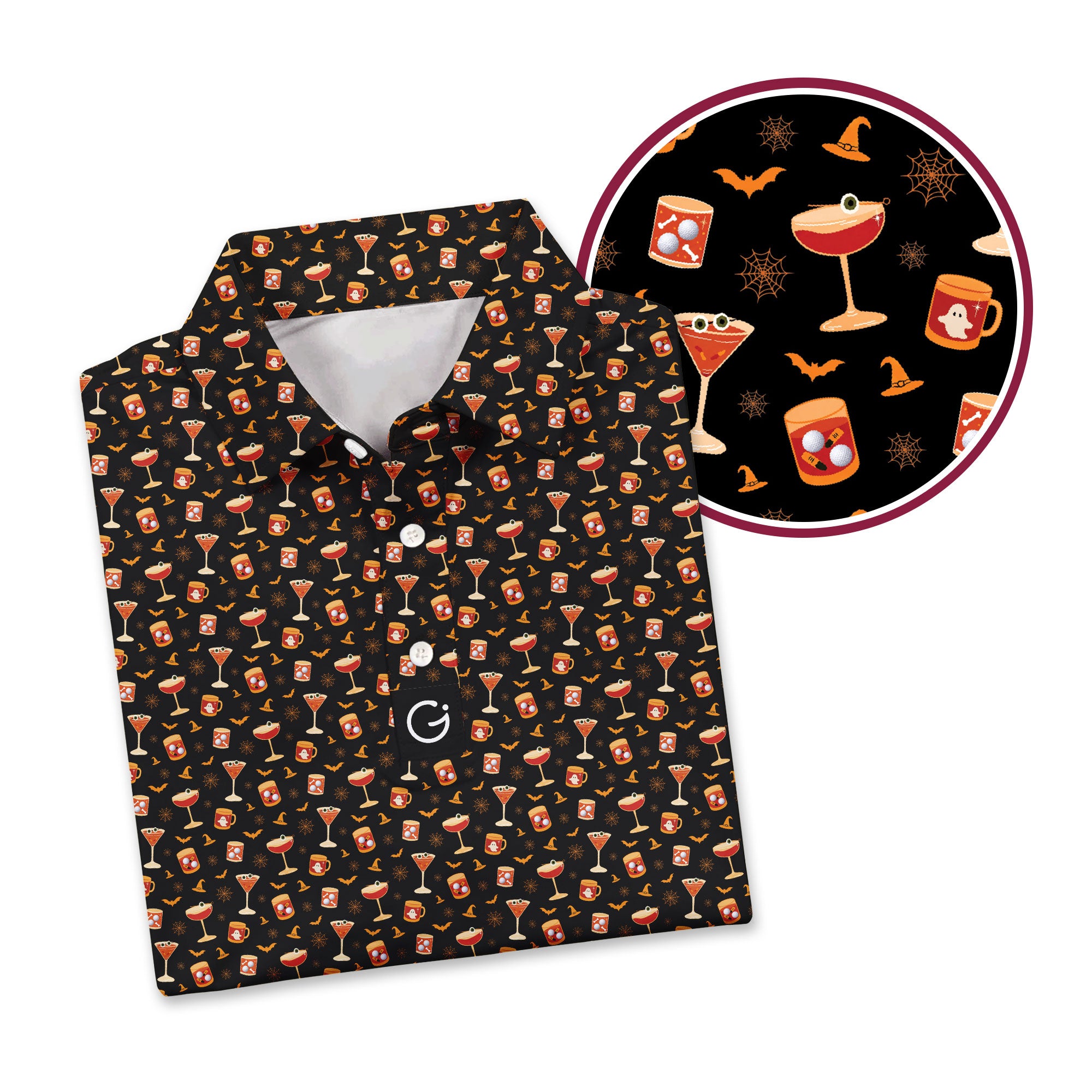 Spooky Sips Polo Shirt For Men - BLACK-ZOOM