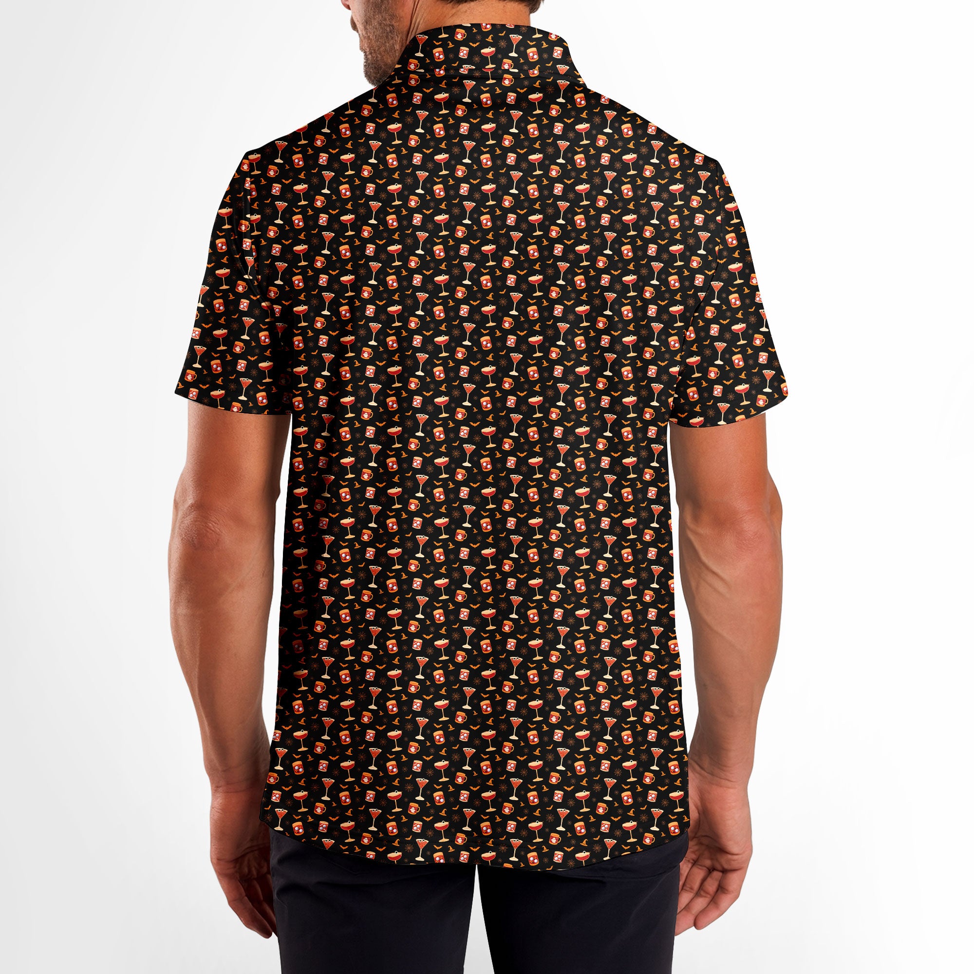 Spooky Sips Polo Shirt For Men - M-BLACK-B