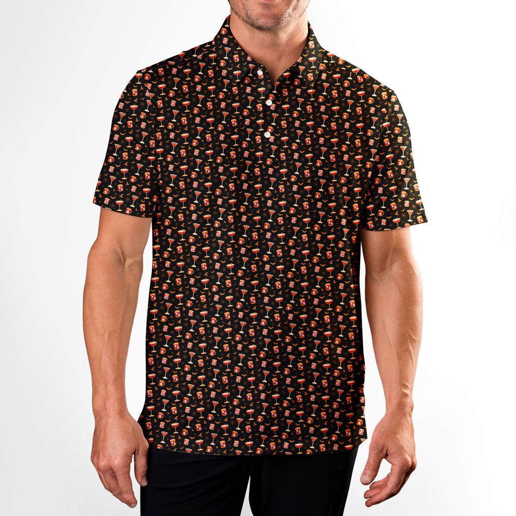 Spooky Sips Polo Shirt For Men - M-BLACK-F