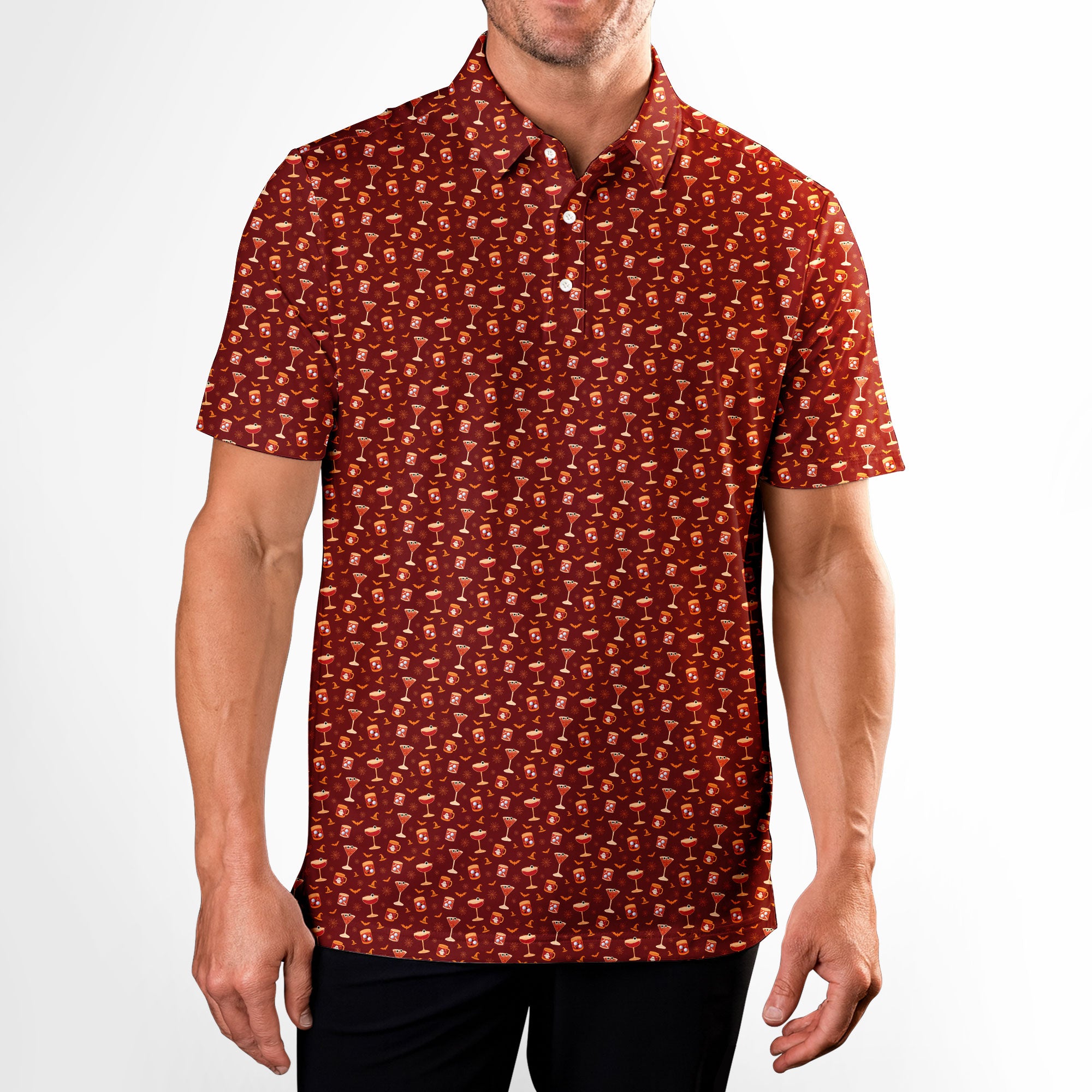 Spooky Sips Polo Shirt For Men - M-RED-F