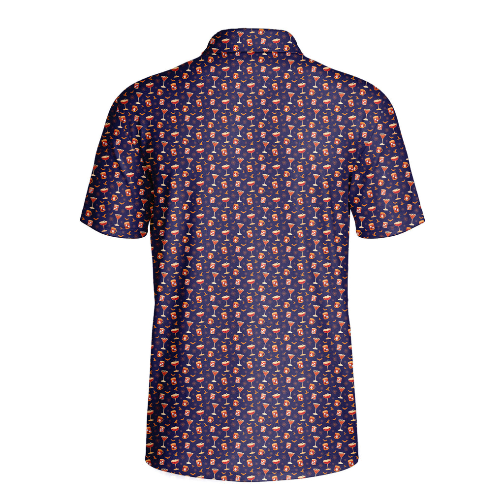 Spooky Sips Polo Shirt For Men - PURPLE-BLACK