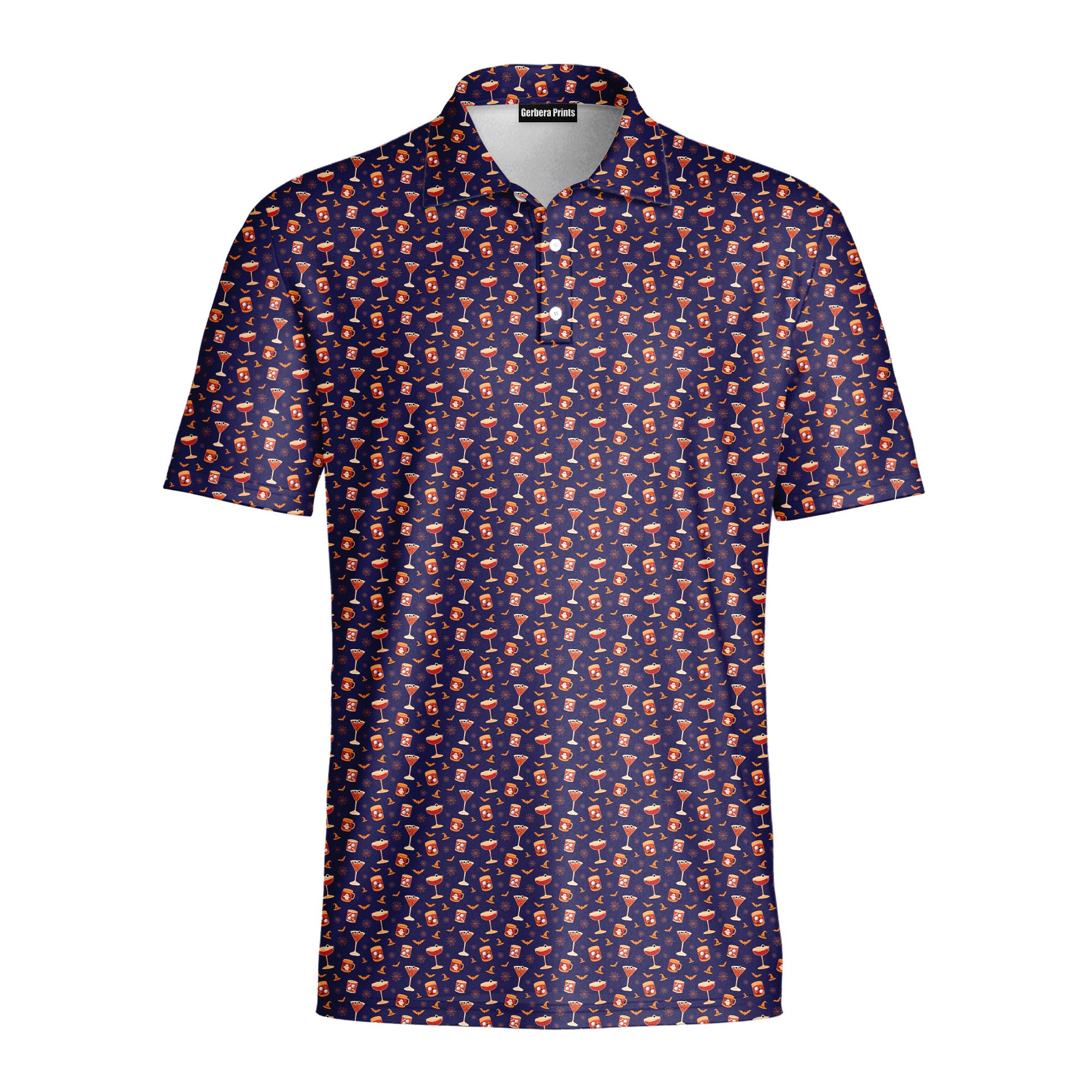 Spooky Sips Polo Shirt For Men - PURPLE-FRONT