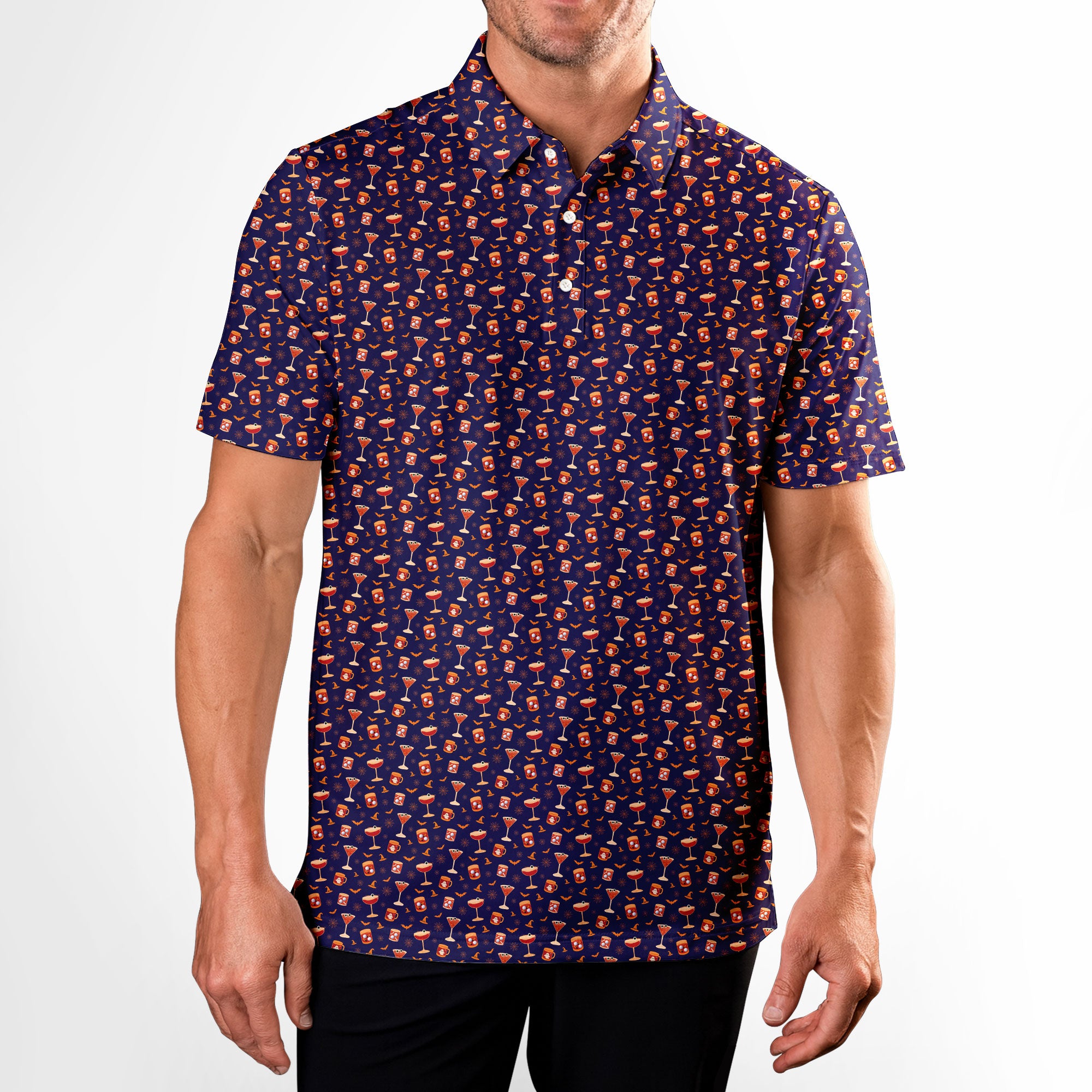 Spooky Sips Polo Shirt For Men - PURPLE-M-FRONT