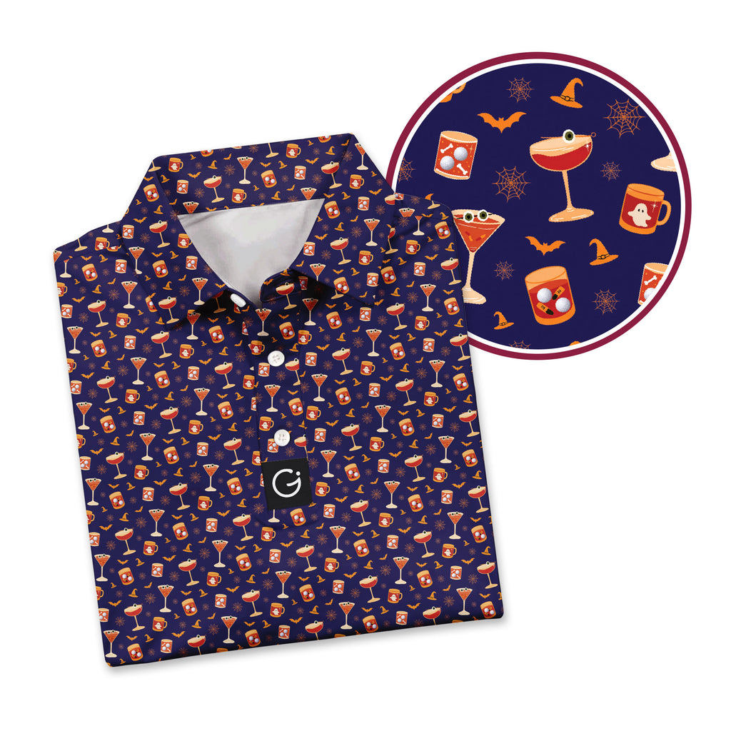 Spooky Sips Polo Shirt For Men - PURPLE-ZOOM
