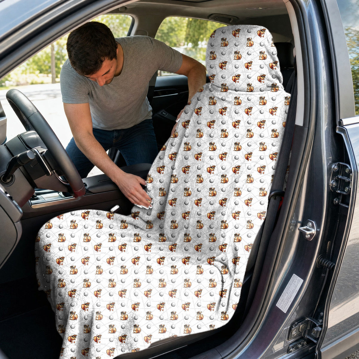 Squirrel Full-Size Towel & Car Seat Cover - In the Car