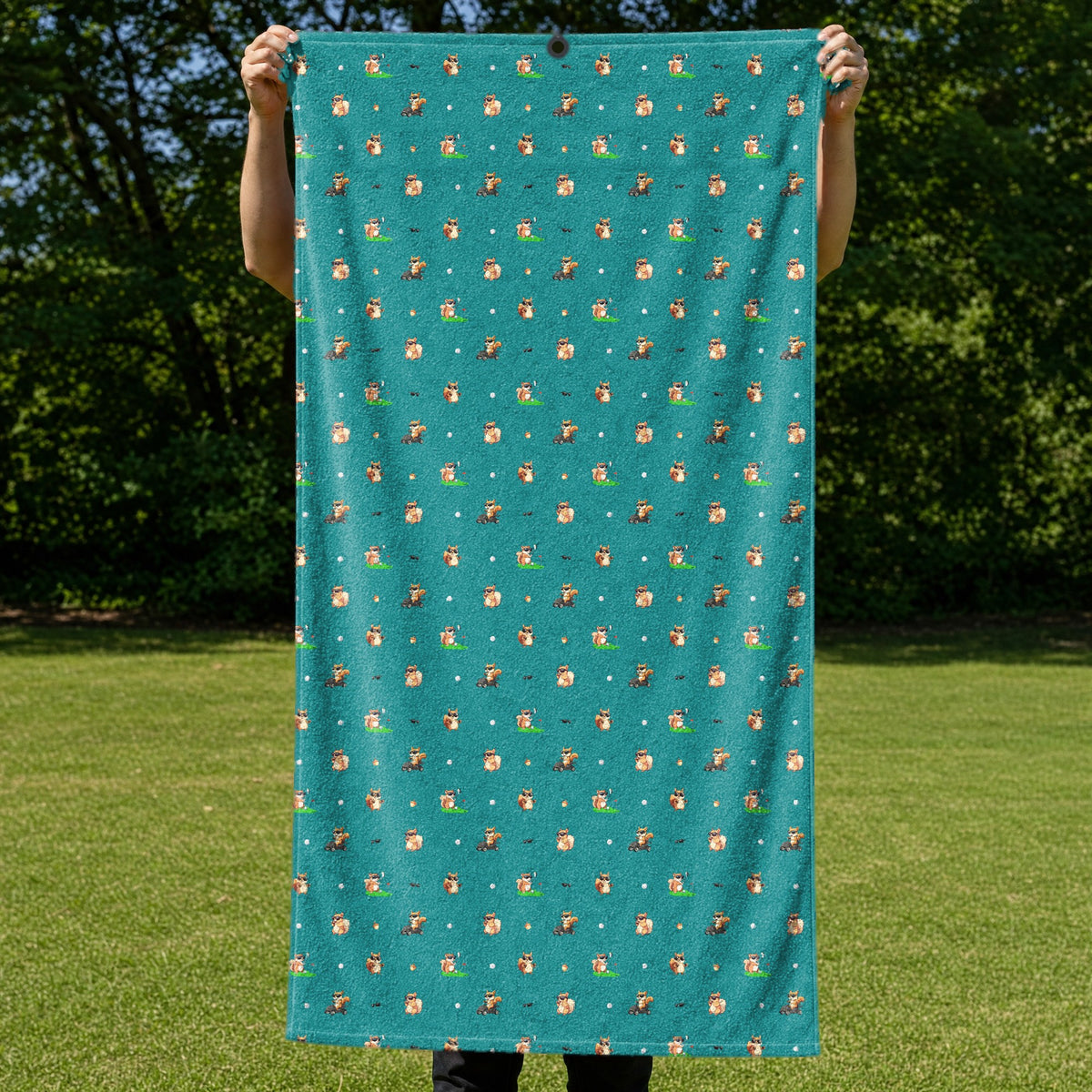 Squirrel Full-Size Towel & Car Seat Cover - Held Open