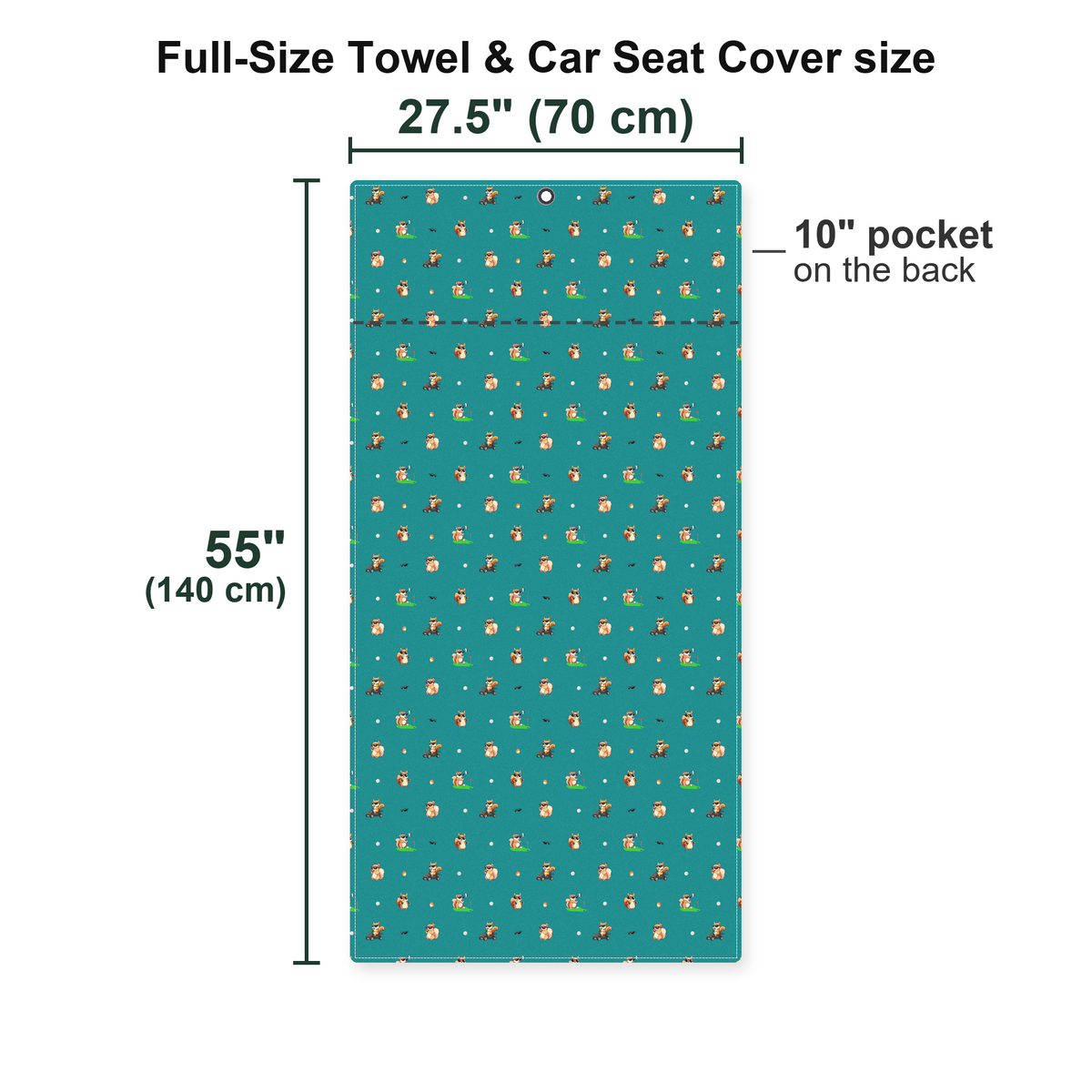Squirrel Full-Size Towel & Car Seat Cover - Size Chart
