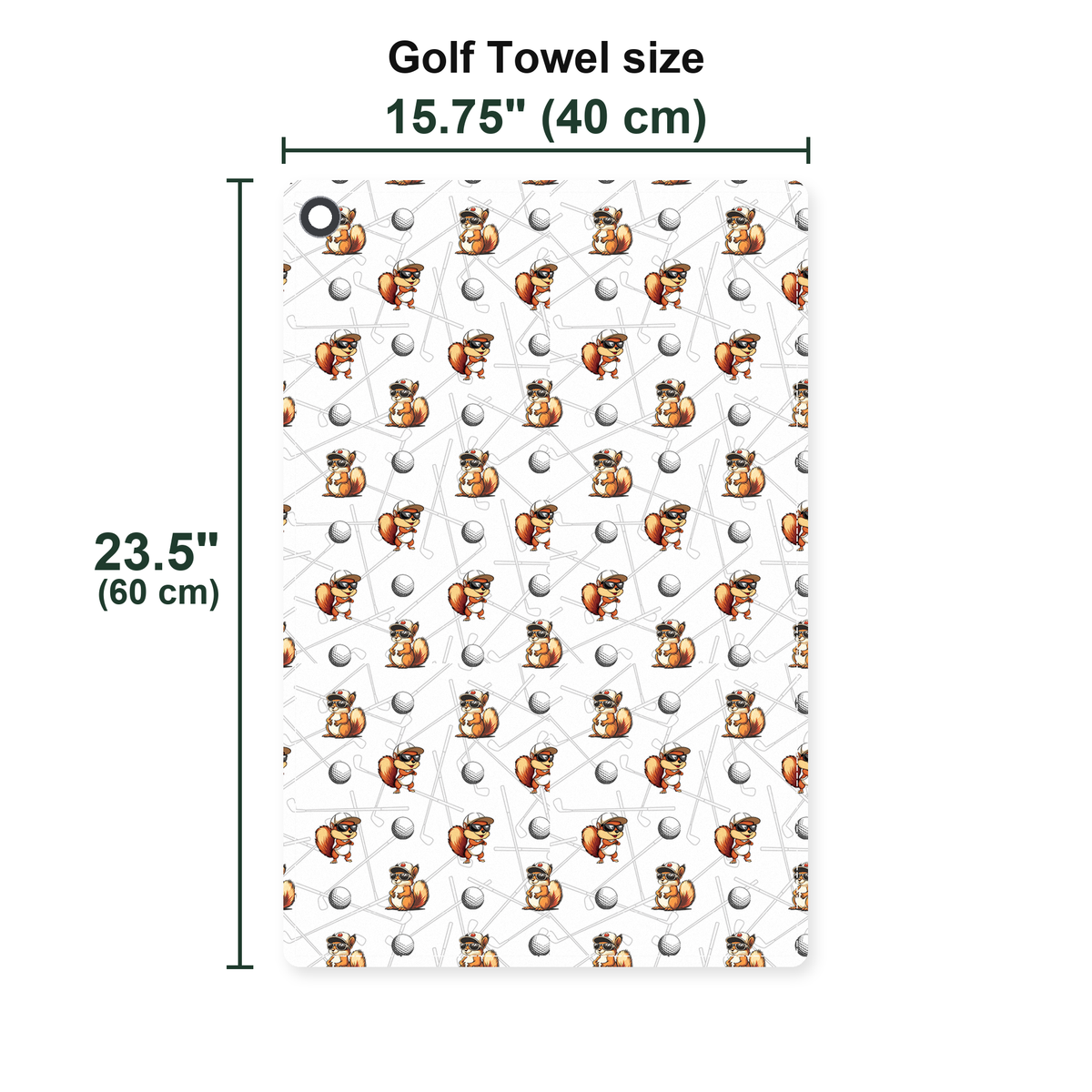 Squirrel Golf Towel - Size Chart