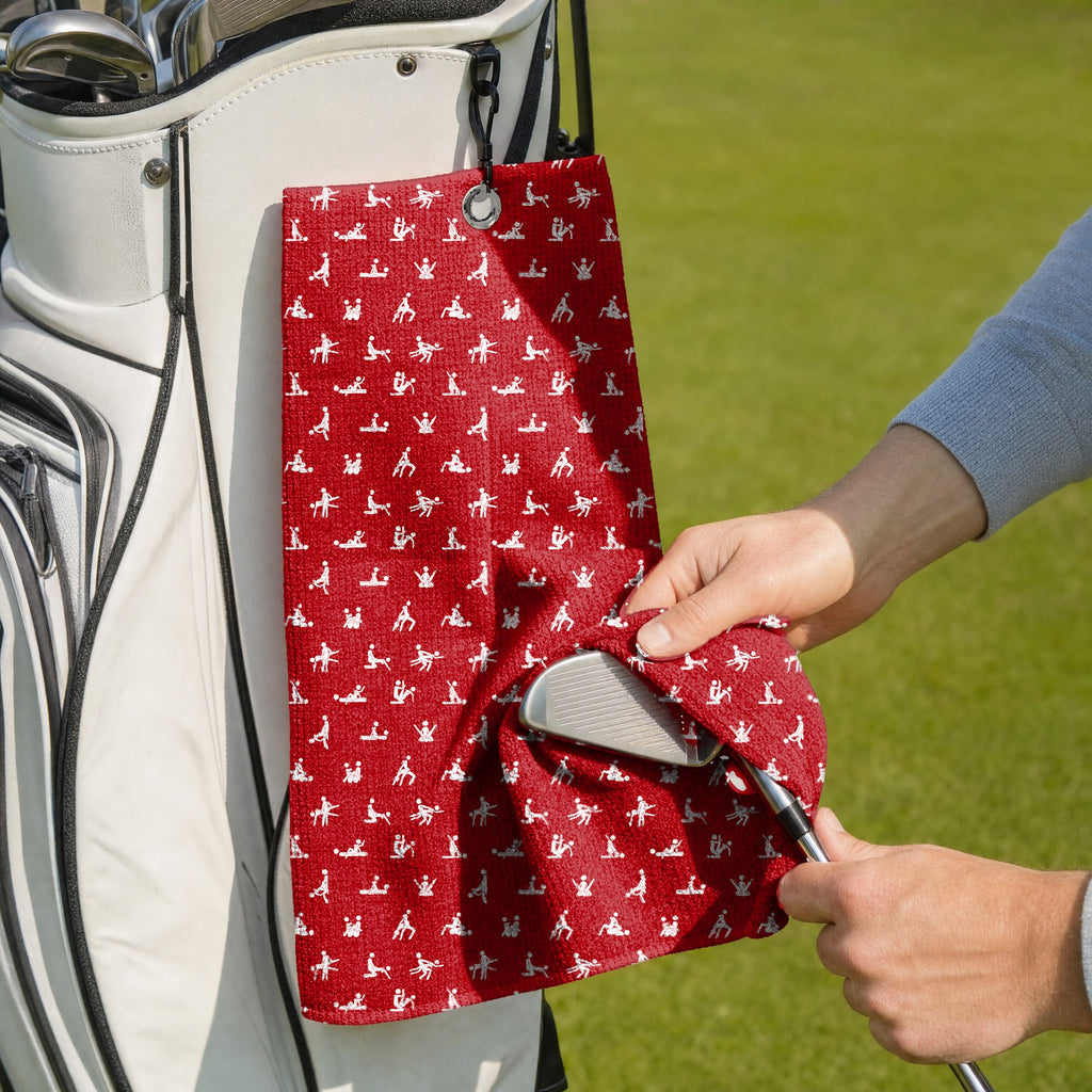 Stick Figure Golf Towel - Cleaning a Club